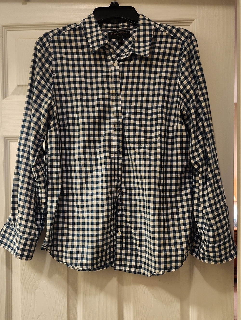 Ladies Green and White Check Button-Down Shirt